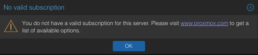 Proxmox invalid subscription key popup